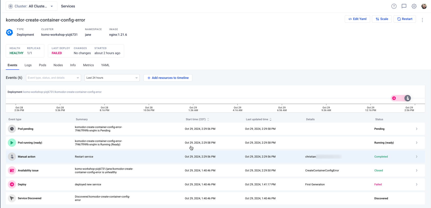 A screenshot showing the service's health transition to Healthy