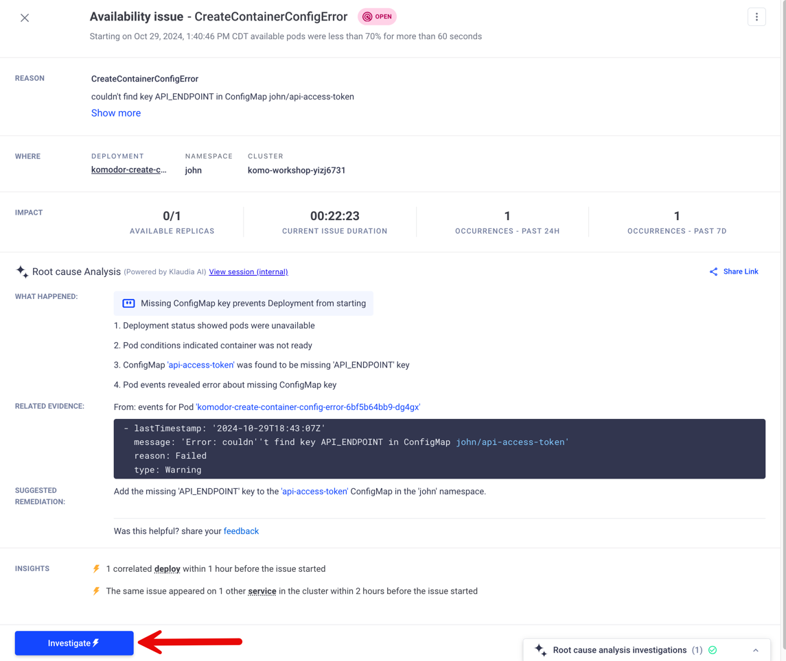 A screenshot showing the overview of the issue and Klaudia's explanation